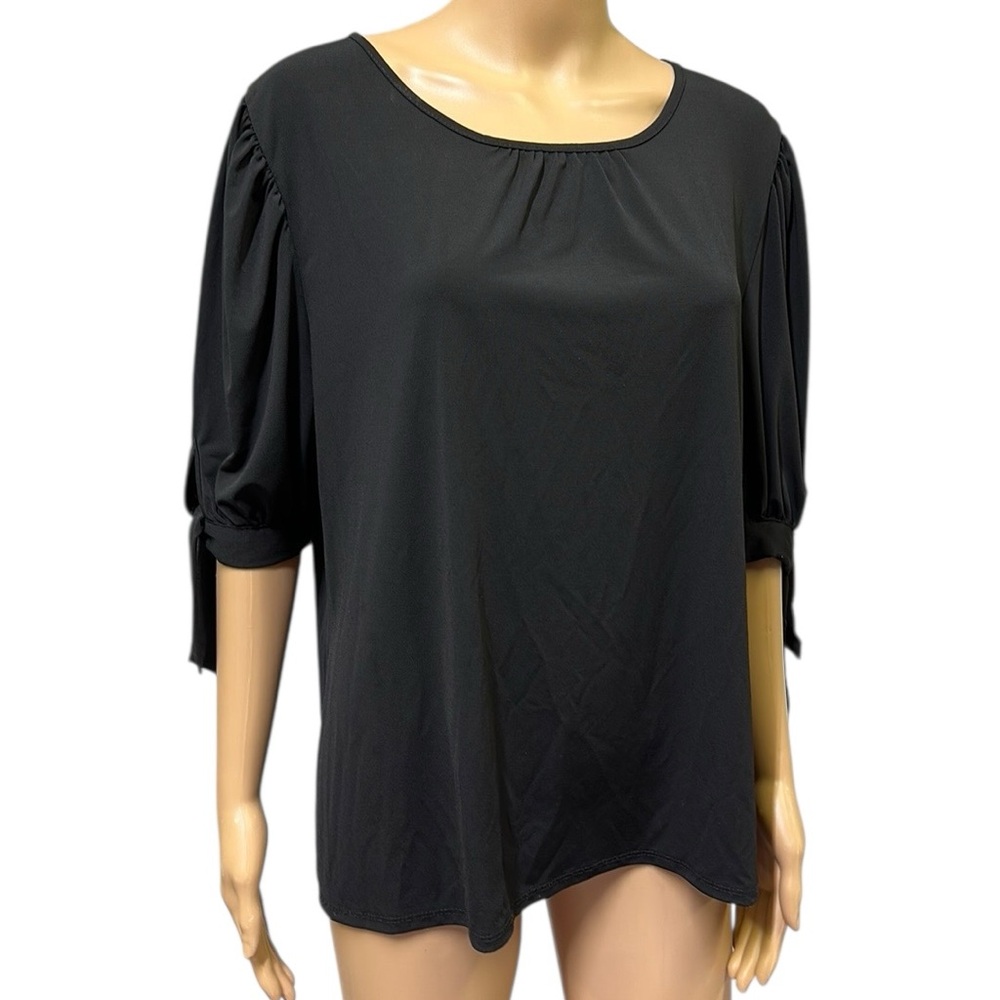 By Design Black Short Tie Sleeve Stretch Top Womens XL